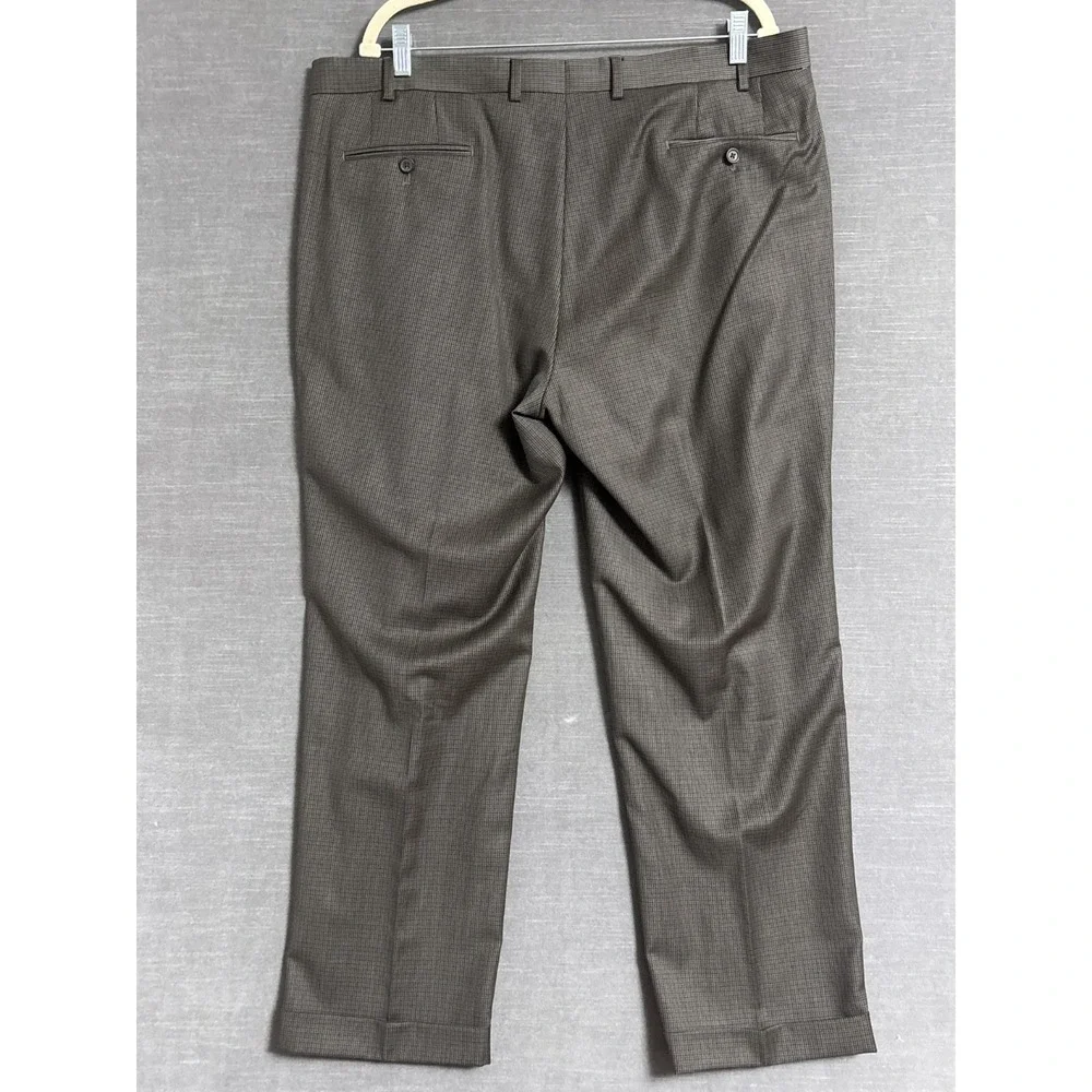 Lauren Ralph Lauren Pants 40x30 Brown Plaid‎ Check Wool Pleated Cuffed Trousers